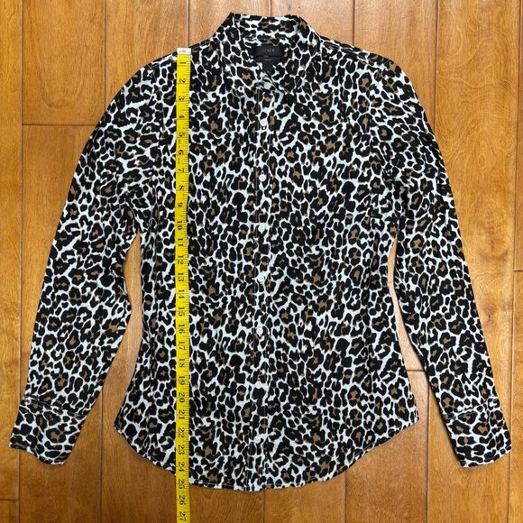 J Crew Womens Linen Cotton Leopard Print Slim Perfect Shirt Size XS Button - Picture 9 of 12